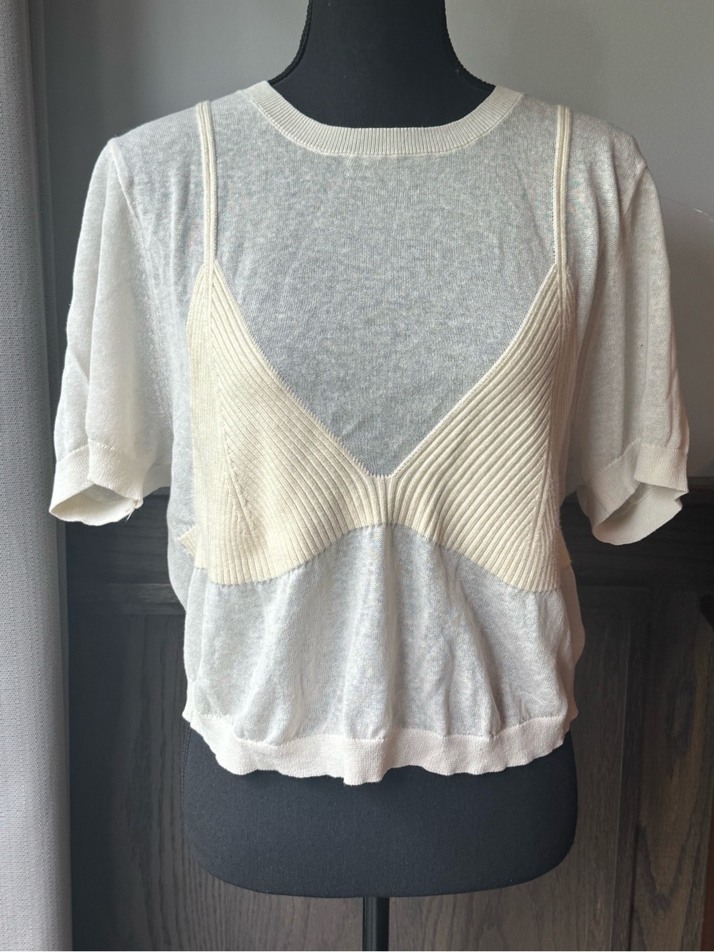 wild fable Cream Layered Knit Crop Top with Tank Overlay xxl nwt